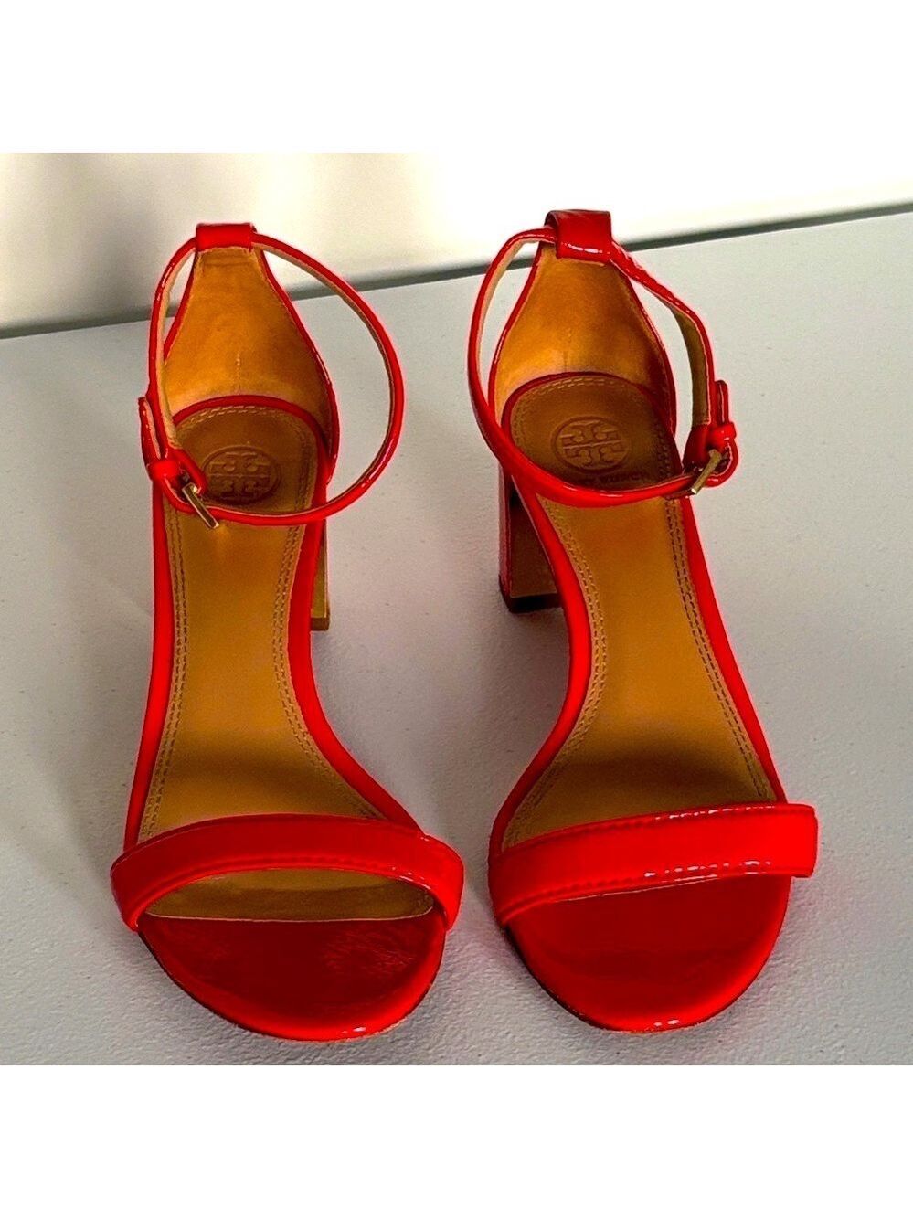 TORY BURCH CECILE sandals City Pepper Red Patent Leather block Heels size 8.5M - Picture 4 of 17